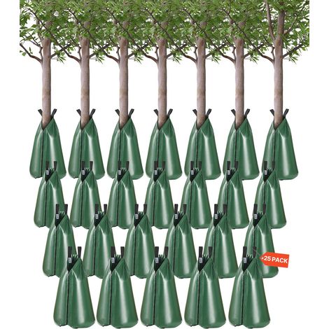 Sac d'arrosage d'arbres, 25 pcs, sac d'irrigation d'arbres, 75,7 L, goutte à goutte, rechargeable, libération lente 5-9 heures avec fermeture éclair, durable, pour ciblage des racines profondes (1/5)