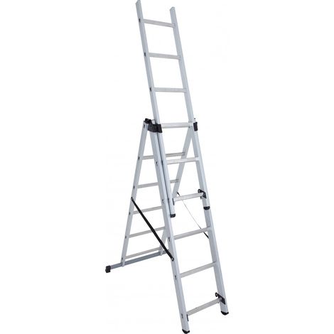 Hailo – Échelle transformable 3x6 échelons aluminium – Hauteur d'accès 4,3m – Stabilité renforcée avec embouts antidérapants – Charge maximale 150kg