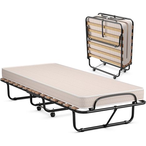 COSTWAY Brandina Pieghevole con Materasso, in Memory Foam, Struttura Resistente e 4 Ruote Girevoli, Lettino Pieghevole per Casa Ufficio, 190x80x39 cm (1/5)