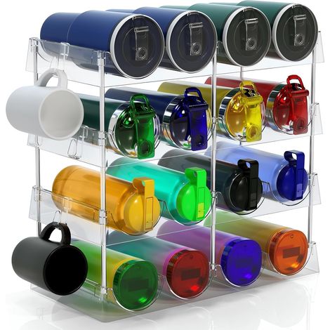 Organiseur de bouteilles d'eau, étagère à bouteilles en plastique transparent empilable à 4 niveaux pour réfrigérateur, cuisine, armoire et garde-manger, peut contenir 16 bouteilles (1/5)