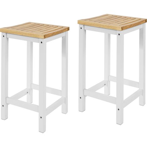 SoBuy Set 2 SgabellI per Cucina Moderno SgabellI Legno massello Bianco Altezza 61 cm, Max Portata 100 kg Bianco FST29-WNX2