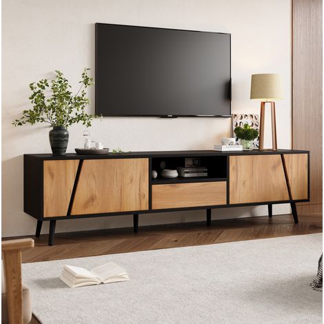 Mueble TV 180x40x46 cm de tableros de madera negro, con almacenaje para salón FloraGrace (1/5)