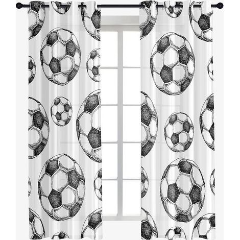 Lot de 2 Rideau Voilage Impression de Football, Rideau Semi-Transparent à Oeillet Voilages, Rideaux la Mode Décoration de Maison Chambre Salon (80x115cm,Foot 1) (1/5)