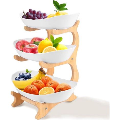 Corbeille à fruits à 3 niveaux pour comptoir de cuisine, support en plastique avec support (blanc) (SKU produit : 97117211 SKU Offre : mkh25.8.18-7) (1/4)