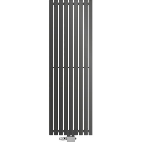 ECD Germany Design Paneelheizkörper Stella Mittelanschluss 480x1400 mm Anthrazit mit Anschlussgarnitur Thermostat Universal Eck- und Durchgangsform, Flach Einlagig Vertikal, Heizkörper Badheizkörper
