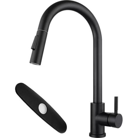 Standard G3/8" (EU) Küchenarmatur mit Ausziehmechanismus, abnehmbarem Sockel, Mischbatterie aus Edelstahl für Warm- und Kaltwasser, 360° drehbar (schwarz).