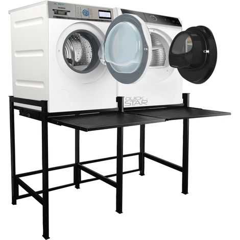 Doppel Waschmaschinenregal 146x65x99cm mit Auszug Schwarz Standregal Trockner Aufbewahrungsorganisator Badezimmer