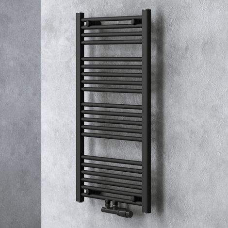 Doporro – Sèche-serviette eau chaude 100x50cm – Radiateur tubulaire vertical en acier inoxydable – Puissance 491W – Couleur gris-noir