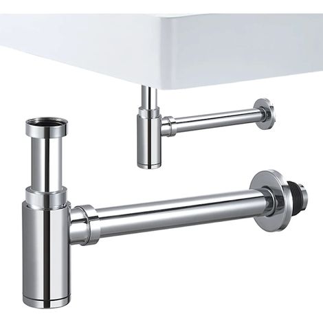 Siphon d'évier en acier inoxydable de qualité supérieure, anti-odeurs, couvercle amovible, hauteur réglable, compatible avec tous les raccords G1 1/4, longueur 300 mm, diamètre 40 mm, poids 580 g, arg (1/5)