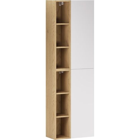 Meuble colonne de salle de bain suspendu ASTER blanc 50 x 160 cm avec extension - étagères ouverte (1/5)