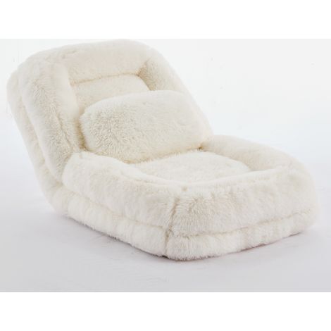 Canapé Chenille avec repose-pieds, fauteuil de sol, fauteuil d'appoint sans accoudoirs, canapé pouf, fauteuil de salon de style Togo avec mousse à mémoire de forme, Beige (1/5)