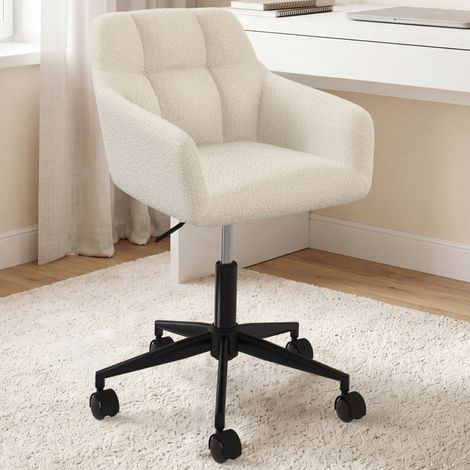 Silla de oficina EDGARD de rizo blanco, giratoria y regulable en altura sobre ruedas (1/5)