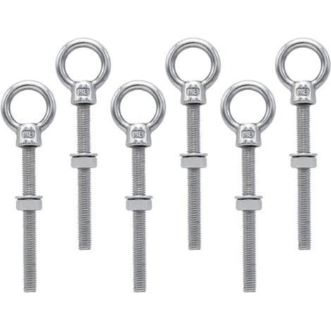 M8 x 80mm Eye Bolts - 304 Stainless Steel - Long Thread for Secure Fastening - Pack of 6 (1/5)