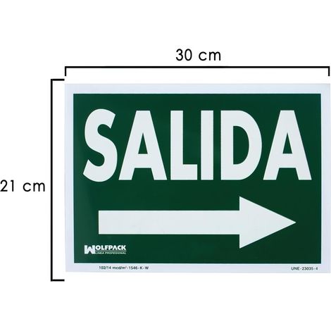 Cartel Fluorescente Salida A Derecha 21x30 cm.