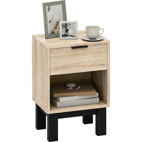 Comodino, mobiletto da notte con cassetto, scomparto aperto, comodino per camera da letto, soggiorno, 35 x 26 x 50 cm, rovere