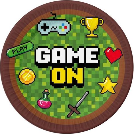 Platos de papel Game On de 18 cm, 6 unidades
