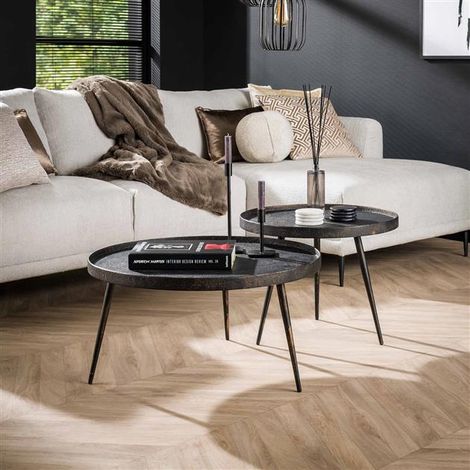 Industrielles Couchtischset Owen aus grauem Metall