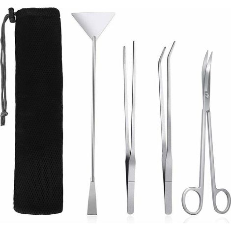 Kits de herramientas para acuarios ZVD, 4 en 1, tijeras y espátula de acero inoxidable, cortador de plantas acuáticas, pinzas para pecera. (1/4)