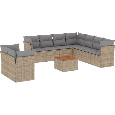 Juego de sofás jardín con cojines beige mezcla 11 pzas ratán PE vidaXL (1/5)