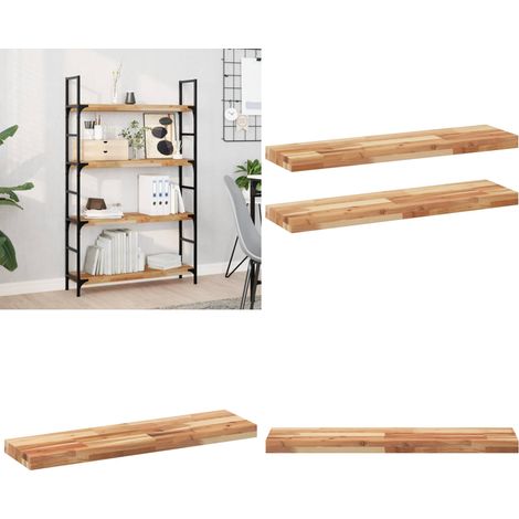 Schweberegale 2 Stk. 100x20x4 cm Massivholz Akazie Ölbehandelt - Wandregal - Holzmöbel - Akzidenzholzmöbel - Regalset - Dekorationselement - Home & Living (1/5)