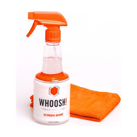 Whoosh Screen Shine Pro Caja de 500 ml - Spray limpiador de pantallas recargable de 500 ml y paño de microfibra antibacteriano de 35 x 35 cm (1/2)
