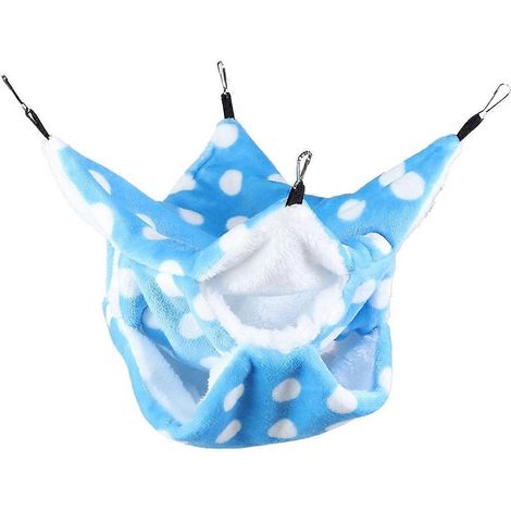 Hamac suspendu chaud à trois couches en flanelle bleue pour hamster, idéal pour les petits animaux comme les planeurs de sucre et les chinchis. (1/3)