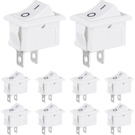 Mini Interrupteur à Bascule 3A 250VAC 6A 125VAC 10x15MM 2 Broches 2 Positions ON/OFF Commutateur SPST pour Bateau Auto Appareils Ménagers (10 Pièces Blanc)