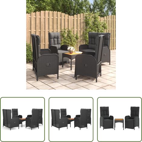 Gartenstuhl - 5-tlg. Garten-Essgruppe mit Kissen Schwarz Poly Rattan (1/5)