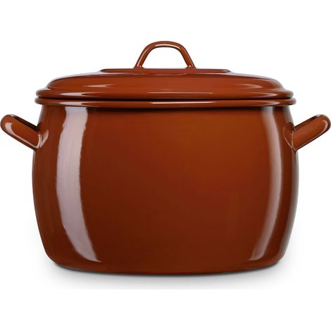 Briebe Terra Olla Abombada Cocina Inducción 16cm, Cazuela 3 L Tapa Acero Esmaltado, Fuego, Horno Vintage  Marrón