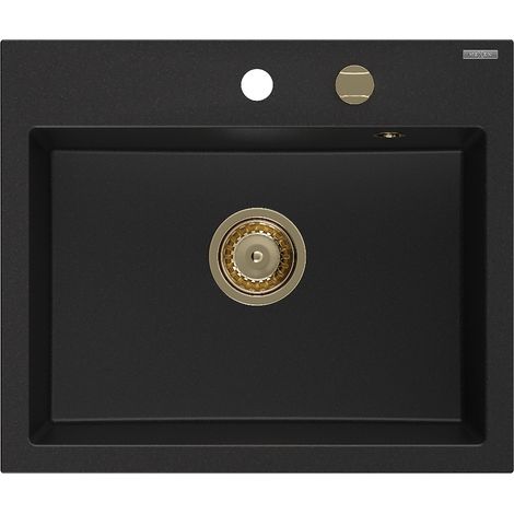 Mexen Oscar lavello in granito 1-vasca 580 x 490 mm, nero, sifone dorato - 6519581000-77-G (1/5)