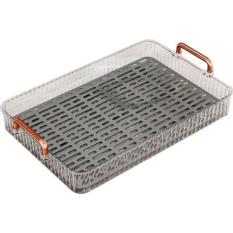 1 plateau à thé, double couche en plastique blanc, grande capacité avec évacuation de l'eau, idéal pour salon ou bureau (1/5)