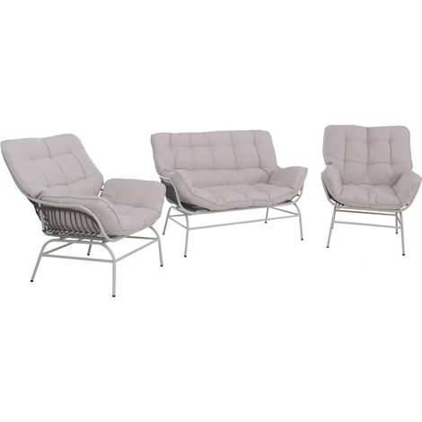 Ensemble lounge HWC-P75, salon de jardin Canapé Ensemble de siéges, tissu 220 g/m2 Polyrotin Métal -