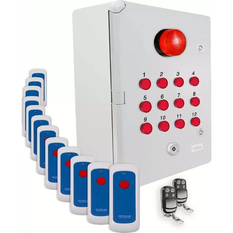 Système d'identification d'alerte sans-fil 900m - 12 boutons / Sirène / Flash / LEDs / Télécommandes d'arrêt (DA600+)