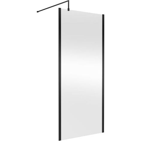 Nuie 900mm x 1850mm Outer Framed Wetroom Shower Screen with Matt Black Support Bar - WRSCOBP90 (1/5)