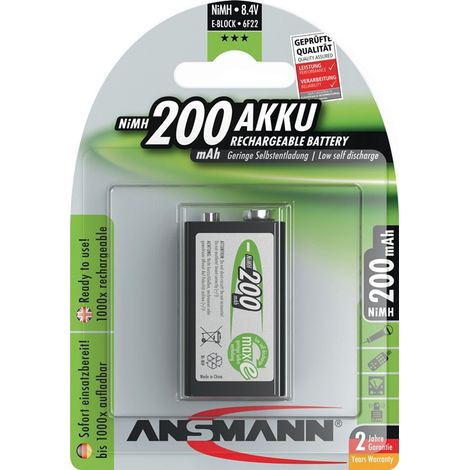 Akkuzelle maxE 8,4 V 200 mAh 9V E-Block HR9V 1 pezzo/astuccio