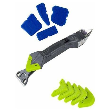 Raschietto per sigillante siliconico - Kit 5 in 1 per sigillante siliconico, 10 pezzi, strumento 5 in 1 per la rimozione del silicone con raschietto per fughe in acciaio inossidabile, lisciatore per p (1/4)