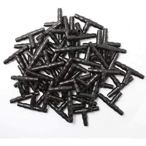 100 pièces connecteurs barbelés irrigation goutte à goutte,4/7mm tuyau de té barbelé universel, convient au système de jardin d'arrosage tuyau goutte à goutte 4/7mm (1/4)