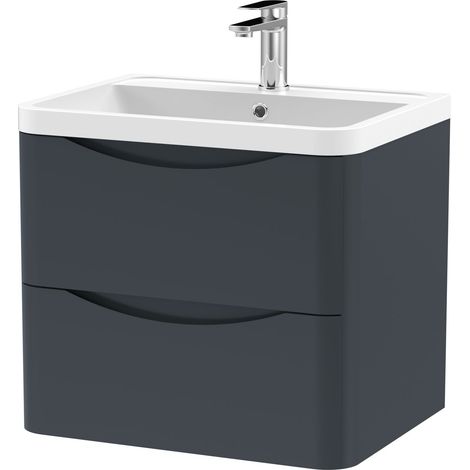 Balterley Dunwood Wall Hung 2 Drawer Bathroom Vanity Unit & Polymarble Basin, Dark Grey, 550mm (1/5)