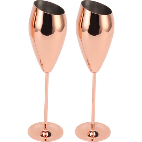 Ensemble de 2 flûtes à champagne en cuivre, robustes, à fond épais, en acier inoxydable plaqué laiton. (1/5)