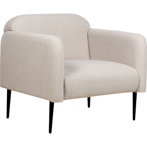Sillón asiento silla retro art deco tela lino patas metal sala de estar gris pardo y negro Stouby