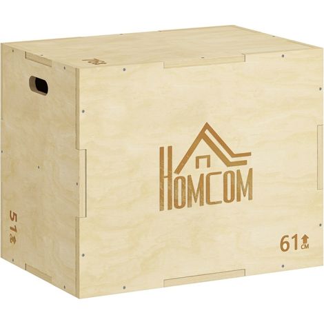 Boîte Plyo 3 en 1 en bois massif pour exercices pliométriques avec 3 hauteurs - 61 x 51 x 76 cm, bois naturel (1/5)