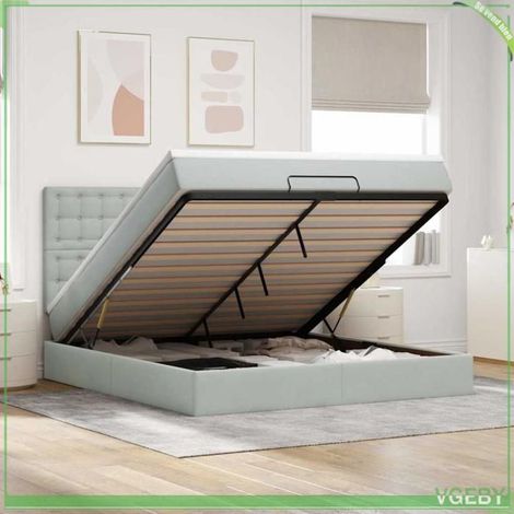 Cadre de lit ottoman - 3313631 - Velours gris clair - Matelas 180x200 (20 cm) ressorts ensachés - Rangement hydraulique (1/5)