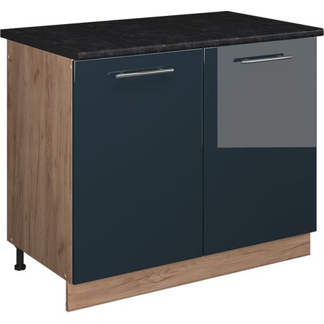 Spülenunterschrank Fame-Line, Dunkelblau Hochglanz/Goldkraft Eiche, 100 cm, AP Anthrazit, Vicco (1/5)