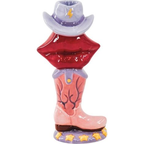 Bougeoir Décoratif en Forme de Botte Lèvre et Chapeau Rose Rouge Lilas 10 x 8 x 20 cm - PANGIVO (1/5)