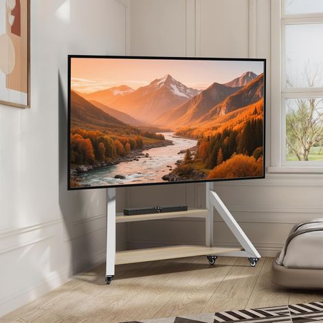 Supporto TV da Pavimento con Ruote Bianco per 65-100 Pollici (1/5)