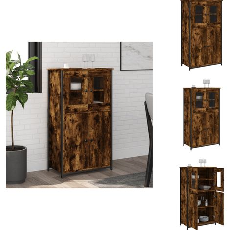 Buffet haut chêne fumé 62x32x106,5 cm bois d'ingénierie - Buffet Design Moderne - Meuble Rangement - Armoire Cuisine - Commode Salon - Étagère Murale (1/5)