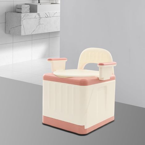 Tragbare Toilette Bedside Kommode Toilette mit Deckel, Tragbarer Toiletten-Nachtkommodenstuhl mit Griffen, 150kg Belastbar, für Badezimmer, Schlafzimmer, Reisen, Camping (Pink) (1/5)