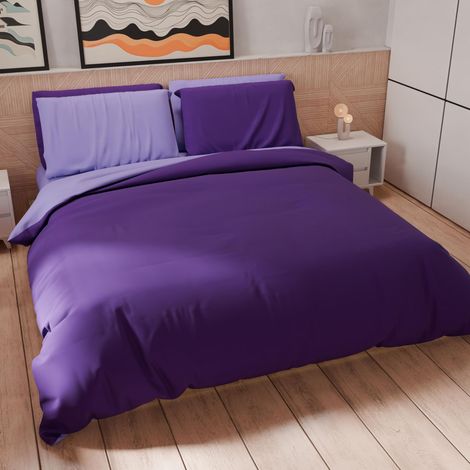 Set Housse de Couette 160x200 cm 1 Taie d'oreiller 50x80 cm Incluse, Parure de Lit Microfibre 1 Personne Douce Lilas Violet (1/5)