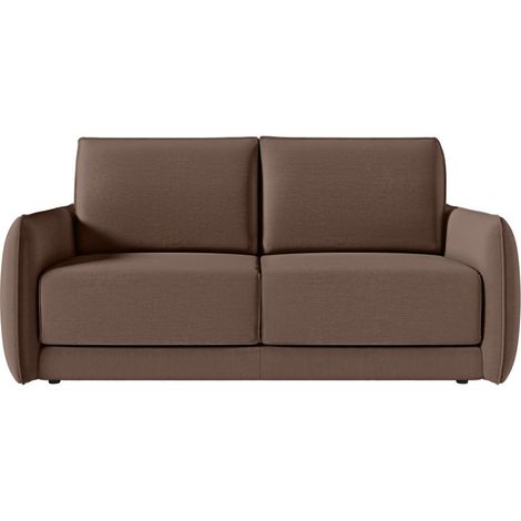 Canapé DARIO convertible 3 places couchage quotidien 140x190cm - matelas 14cm - tissu marron (1/5)