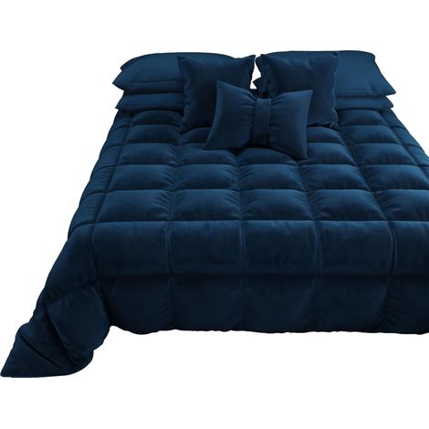 Couette Chaude Hiver en Velours Bicolore Bleu 160x260, Double Face pour Lit 1 Personne, 350g/m² (1/5)
